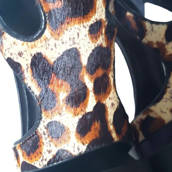 Sandro Paris Alessia Heels Brown Leather Caged Gladiator Animal Print Size 37 6 - Picture 6 of 16